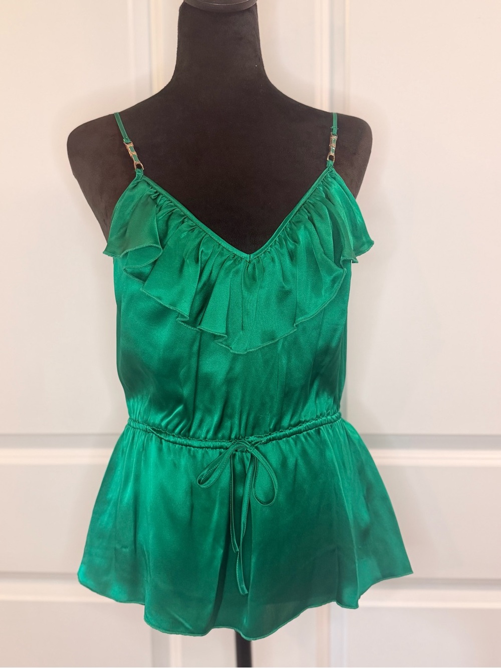 Trina Turk Emerald Green Ruffle-Cami Top Size Small - Picture 2 of 13